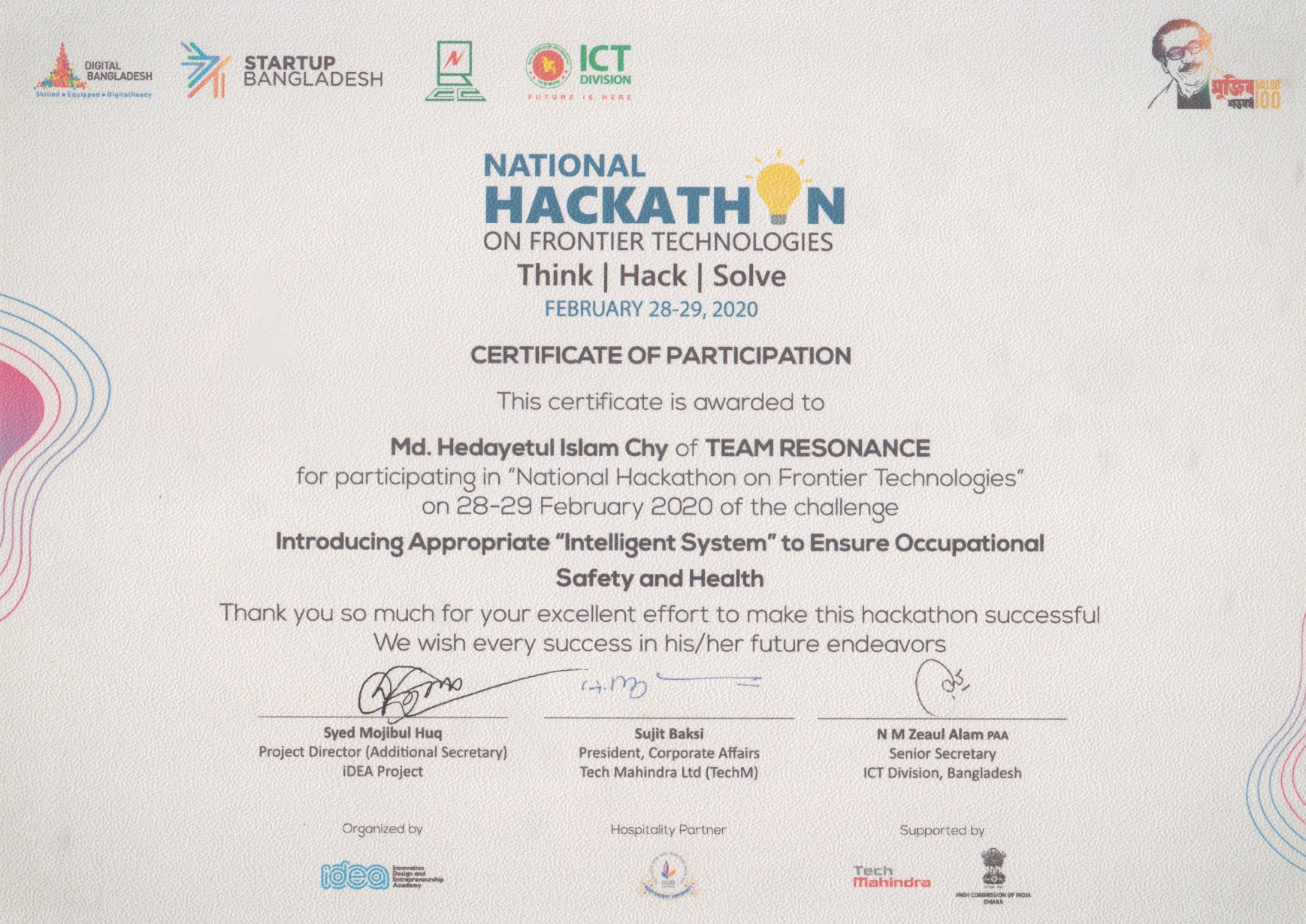 National Hackathon recognition